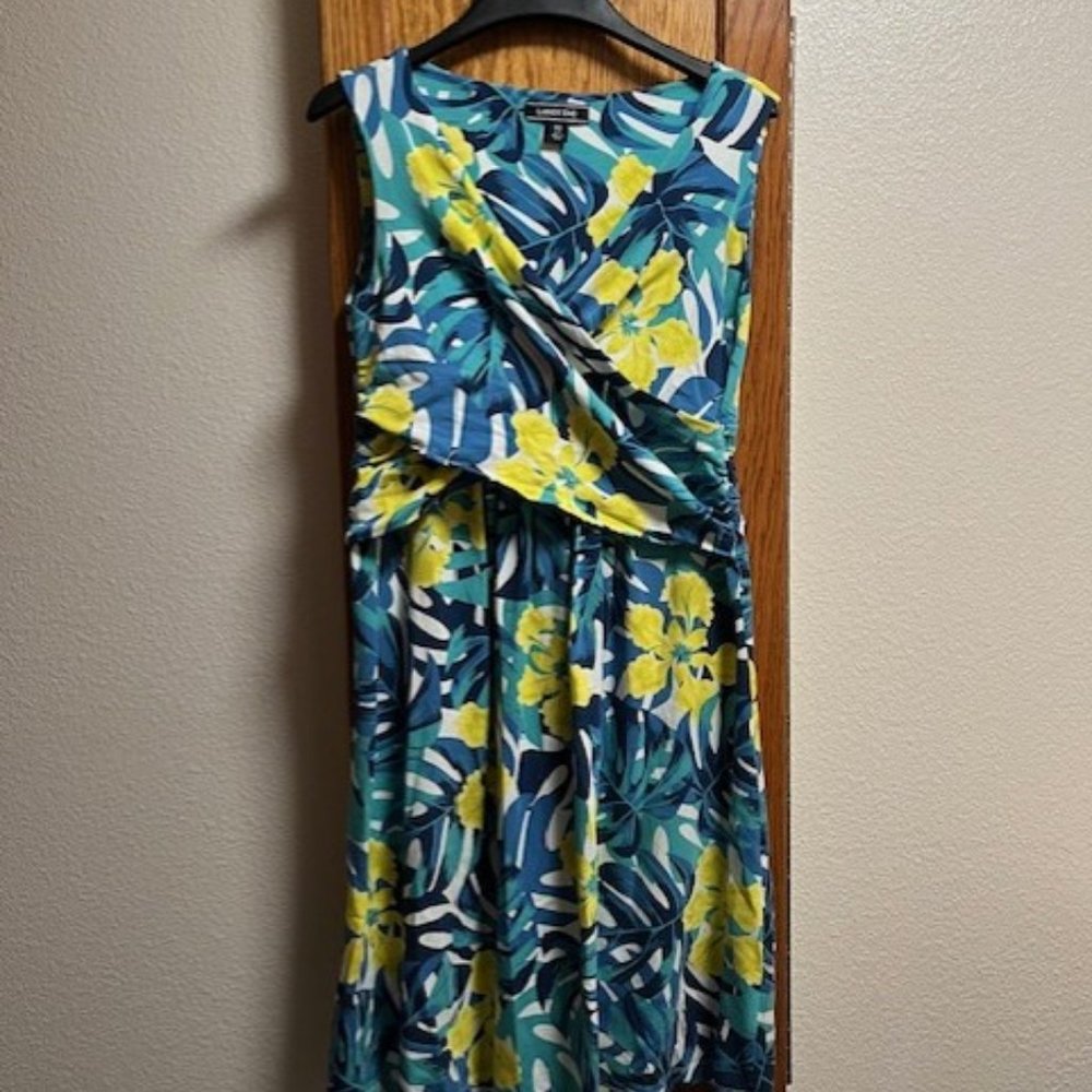 Lands End Wrap Front Fit & Flare Tropical Print Tall Dress